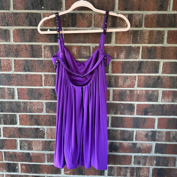 Sz 4 BCBG MaxAzria Y2K NWT Deadstock Purple Bubble Hem Dress Rhinestone 00s Glam - Picture 5 of 8
